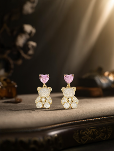 Orecchini a Perno Trendy a Forma di Orso, Placcati in Oro con Cristalli, Gioielli da Festa per Donne - Product Image 2