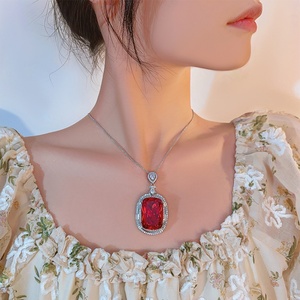 Trendy Red Cubic Zirconia Jewelry Bright Finish Eco-friendly Copper Imitation Paraiba Pendant Necklace for Female Daily Wear - Product Image 5