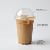 Gobelet jetable transparent à paroi simple pour boissons froides, café, jus, milkshake, 16 oz, avec couvercles plats, logo personnalisé