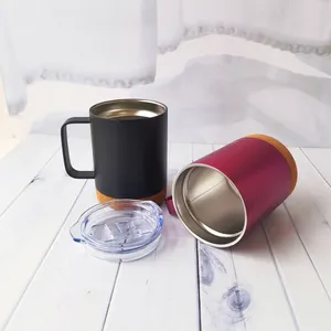 Gelas Tumbler Travel vakum dinding ganda 14oz 12oz Mug kopi terisolasi baja tahan karat dengan pegangan dan tutup geser gabus