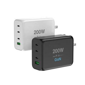 GaN Tech 4 Port 200W USB C PD 100W, USB-A 30W QC3.0 30W GaN Pengisi Daya untuk MacBook Laptop