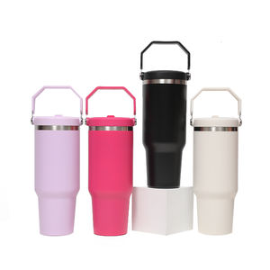 Tazza da caffè in acciaio inossidabile 40oz con logo personalizzato tazza da viaggio con ghiaccio isolante sottovuoto bottiglia d'acqua portatile con manico in paglia - Product Image 2