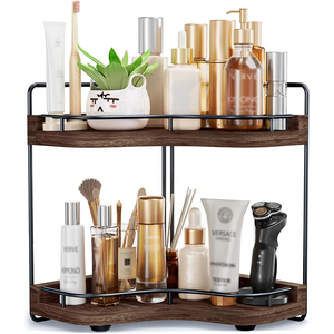 Organizzatore da Bagno a 2 Livelli a Forma di Ventaglio, Rustico, con Fori per Viti Incorporati, Stabile e Sicuro, Mensola in Legno per Trucchi - Product Image 5