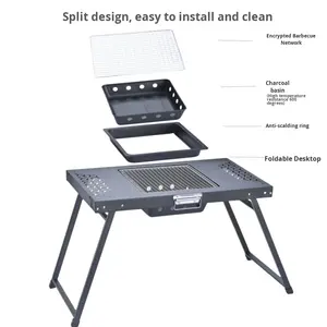 Draagbare opvouwbare buitenbarbecue met opklapbare tafel voor thuisgebruik en houtskoolvuurplaats - Product Image 4