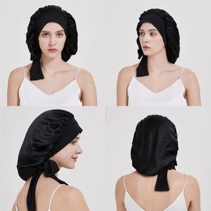 Vente en gros usine : Bonnet en satin de mûrier 100% avec bande à nouer, foulard en soie réglable pour dormir, logo personnalisé - Product Image 4