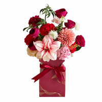 Boîte à fleurs en ruban de luxe, pliable, portable, en papier rouge, emballage cadeau, boîte en carton écologique pour fleurs, pour cadeaux