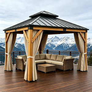 Gazebo di Lusso in Cedro Naturale con Tetto Rigido in Metallo a Doppia Ventilazione, Impermeabile, Protezione UV, Resistente al Vento, Tende per la Privacy, per Balcone - Product Image 1