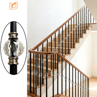 Balustre en fer forgé de luxe noir, simple et uni, avec boule de cristal de 5/8 po, pour escalier intérieur et garde-corps de balcon