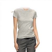 T-shirt d'été moulant et amincissant pour femme, en coton 230g, à col ras du cou et manches courtes, coupe décontractée, doux et mignon