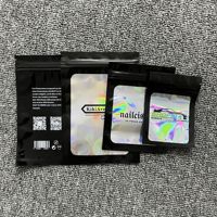 Logotipo personalizado de papel de aluminio 3,5 Mylar plástico almacenamiento de alimentos azul Ziplock resellable a prueba de olores bolsas holográficas con ventana transparente