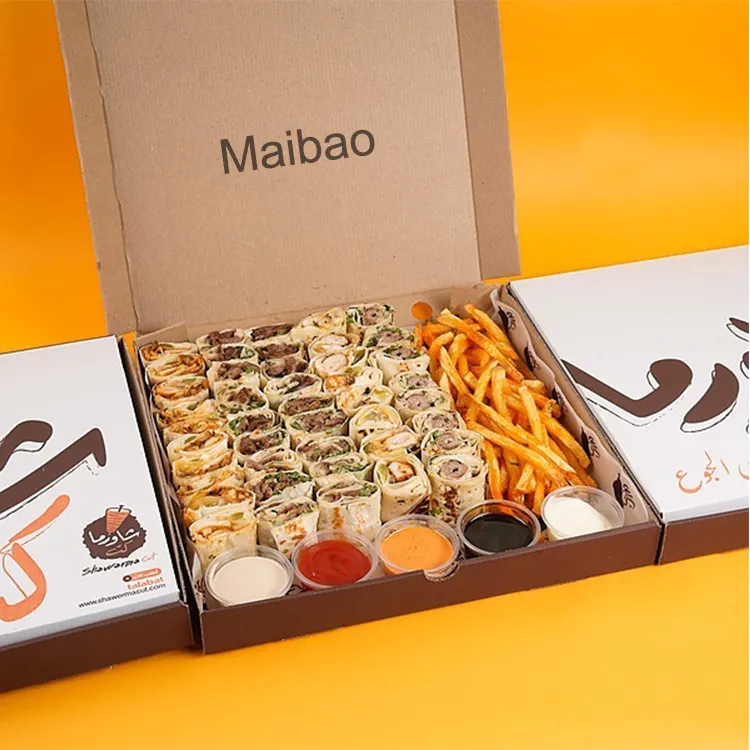 Custom eco friendly desechable emiratí almuerzo Bento Togo cajas para alimentos Dubai pollo Shawarma Combo embalaje papel patatas fritas caja