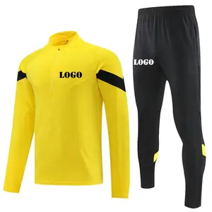 Sarı futbol eğitimi eşofman toptan erkekler uzun kollu yarım fermuar futbol eğitimi setleri özel Logo futbol formaları