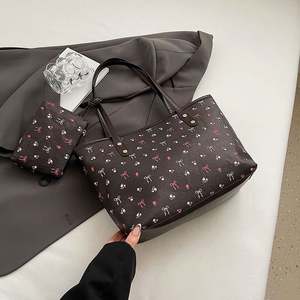 Sac fourre-tout grande capacité à fermeture éclair, design nœud, en matière souple, sac à bandoulière, style simple et tendance, sac sous le bras - Product Image 1