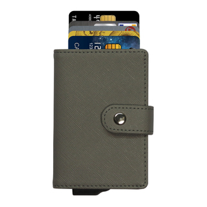 Custom Logo Open <b>Business</b> <b>Card</b> <b>Holder</b> Fashion PU <b>Leather</b> RFID <b>Card</b> Protector Anti-Theft Aluminum Metal Nylon Lining Short Unisex - Product Image 2