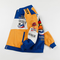 Blouson Bomber Vintage Brodé Style Baseball Col Montant Coupe-Vent Moto Veste de Course