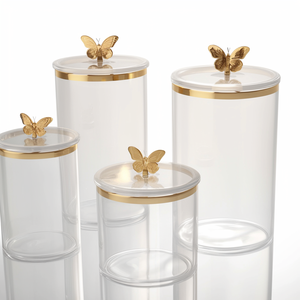 Nouveau pot à biscuits rond en acrylique clair Lucite sur mesure avec motif doré pour affichage uniquement - Product Image 1