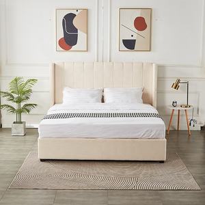 Ensemble de meubles de chambre à coucher Lit king-size en velours de luxe Lit classique à haut dossier capitonné en tissu Teddy crème Cadre de lit en bois Lit <span class=keywords><strong>queen</strong></span>-size - Product Image 2