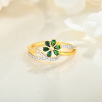 Cincin Bunga Wanita Lapis Emas 18K Grosir dengan Setting Sambungan Perhiasan Fashion Perak Sterling 925 Cincin Zirkonia Kubik Wanita