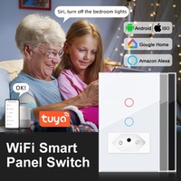 Interruptor Táctil Inteligente con Enchufe Brasileño, Panel de Vidrio Templado, 16A, Control por WiFi con la Aplicación Tuya, Venta Directa de Fábrica