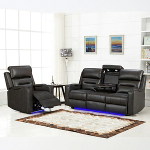 Sofá Moderno Multifuncional de Diseño, Sofá <span class=keywords><strong>Reclinable</strong></span> Eléctrico de Cuero PU, Sofá de <span class=keywords><strong>3</strong></span> <span class=keywords><strong>Plazas</strong></span> para Sala de Estar con Consola Central y Luces LED. - Product Image 1