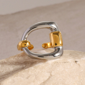 Two Tone Letter D <b>Open</b> <b>Ring</b> 18k Gold Stainless Steel Unisex Fashion Jewelry Gift - Product Image 2