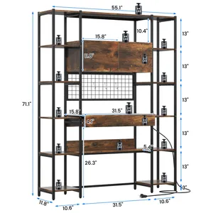 Multi - Functional Tall <strong>Shelving</strong> <strong>Unit</strong> Integrated <strong>with</strong> Office <strong>Desk</strong>, Illumination and Power Supply for Home Office - Product Image 2