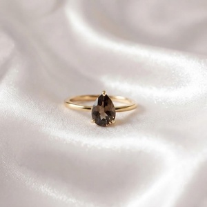 Bague en argent sterling 925 de style classique avec pierre précieuse en quartz fumé, coupe poire, vermeil éternité - Product Image 4