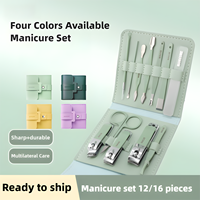 Kit de manucure et pédicure en cuir PU, couleur macaron, luxe, acier carbone, coupe-ongles, lime à ongles, ciseaux, trousse de beauté de voyage