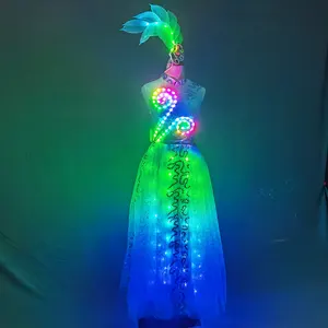 东方舞蹈LED服装性感团体开幕嘉年华舞台穿夜光连衣裙假日表演服