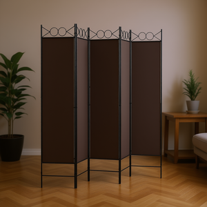 Separador de ambientes de tela marrón de 5 paneles, 78.7 pulgadas x 78.7 pulgadas, elegante biombo plegable. - Product Image 2