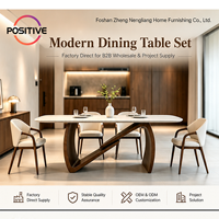Table à manger rectangulaire moderne, plateau en marbre, base en bois massif, mobilier design du milieu du siècle, hôtel, maison, fabrication directe en usine