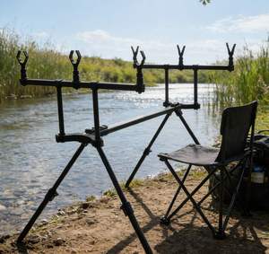 Support de canne à pêche d'extérieur - Support pliable multi-têtes en alliage d'aluminium avec piquet de fixation au sol pour la pêche en mer et en lac - Product Image 1