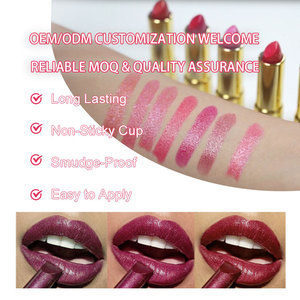Custom Logo <strong>Luxury</strong> Leather Press-on Lipstick Metallic Pearl Shimmer Lip Stick Long-Lasting for Daily Party <strong>Makeup</strong> - Product Image 3