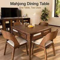 Table de Mahjong Automatique en Bois Massif, Nouveau Style Chinois, Double Usage (Repas et Mahjong), Silencieuse, avec Bras de Machine Automatique, Prise Modifiable