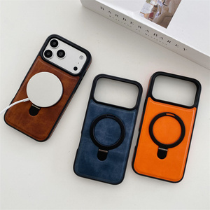 เคสโทรศัพท์แบบมีวงแหวนแม่เหล็กติดตั้งง่าย วัสดุหนังเรียบหรู สำหรับ iPhone 17 16 15 14 Pro Max พร้อมขาตั้งแบบฝ้า  วัสดุ PC TPU ป้องกันด้านหลัง - Product Image 2