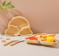 Assiettes en bambou pour bébés sans BPA ventouse en silicone solide facile à nettoyer trois grilles divisées pour les enfants à manger couleur arc-en-ciel
