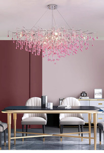 Nuovo arrivo <span class=keywords><strong>a</strong></span> goccia in stile ramo di lusso Villa <span class=keywords><strong>lampadario</strong></span> di cristallo con LED regolabile altezza rosa - Product Image 4