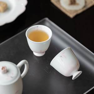 Guanlan Ceramics Hand Painted Small Teacup Porcelain Round Stemmed Tasting Cup For Kung Fu <b>Tea</b> <b>Set</b> With Pink Orchid Design - Product Image 3