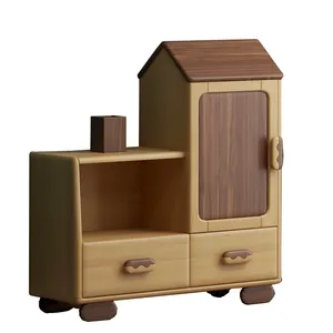 Solid Wood house cartoon design cabinet storage set lovely cute furniture for baby room child kids toddler toy container closet