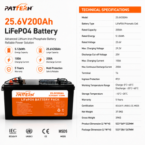 25,6V 200Ah LiFePO4-batterij 5,12kWh zonne-energieopslag, grade A cellen, slimme BMS voor camper, boot en jacht - Product Image 6
