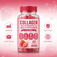 Compléments alimentaires en gommes de collagène hydrolysé pour adultes, marque privée OEM, pour la peau, les cheveux et les ongles, avec biotine et multivitamines, pour un éclaircissement naturel de la peau