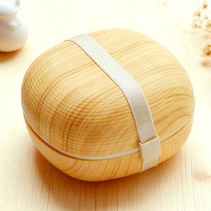 Japanese Style Bento <b>Box</b> Double Layer <b>Round</b> Wood Grain PP Material With Straps For Office Use - Product Image 2