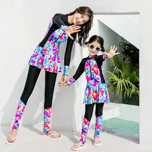 Children's Swimwear Girls One-Piece Dress Long Sleeve Separate Quick-Drying Three-Piece Mother-Daughter Suit