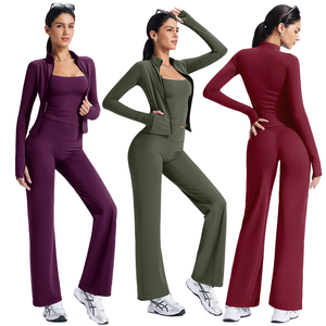 Jaqueta Esportiva Respirável de Manga Longa, Camiseta Plus Size, Conjuntos de Yoga, Calças Flare, Roupas de Academia Personalizadas para Mulheres - Product Image 1