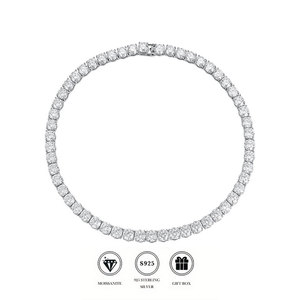 Collier en argent 925 de 4 mm, vente directe usine, moissanite taille ronde, plaqué or jaune 18 carats, style hip-hop, collier tennis pour tous les jours - Product Image 1