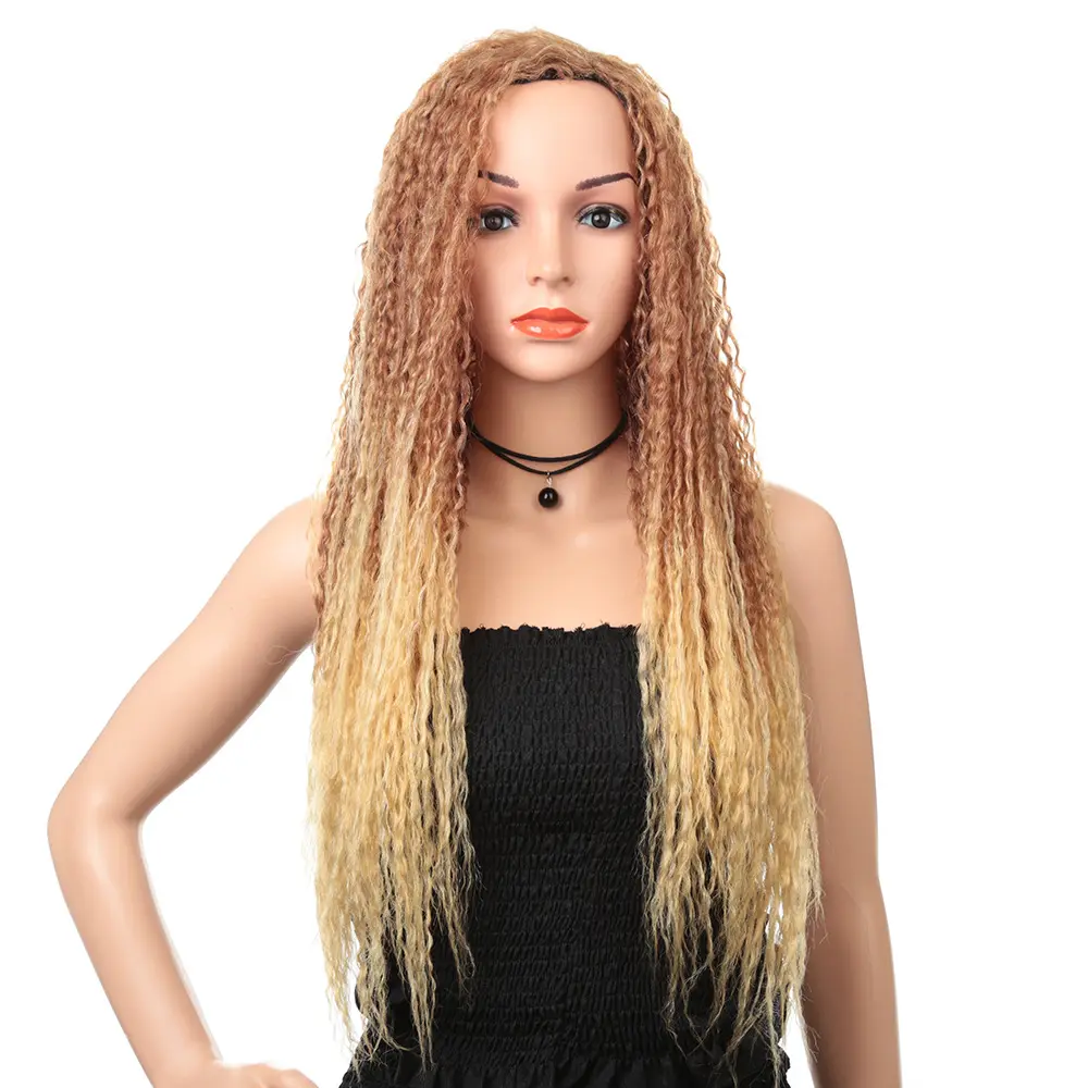MYSURE 28inch ombre blond wig spiral curly hair french curl synthetic braids blonde synthetic wig