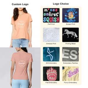 Impresión personalizada 100 algodón Regular Fit camiseta Casual al por mayor de alta calidad a granel OEM suave liso correr mujeres cuello en V camisetas - Product Image 3