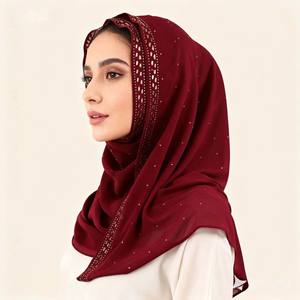 Nouveau hijab en mousseline de soie uni 180 x 70 cm avec perles et strass, style ethnique, écharpe pour femme, hijab en mousseline de soie à effet dégradé - Product Image 2