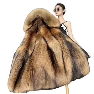 Fashion Winter Warm Women's Mid-length Faux Fur Lining Coat Detachable Hood Fur Coat