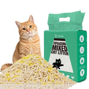 Arena para gatos de tofu y maíz de bajo MOQ, etiqueta blanca personalizada, biodegradable, aglomerante, sin polvo, desechable por el inodoro, para negocios de mascotas - Product Image 1
